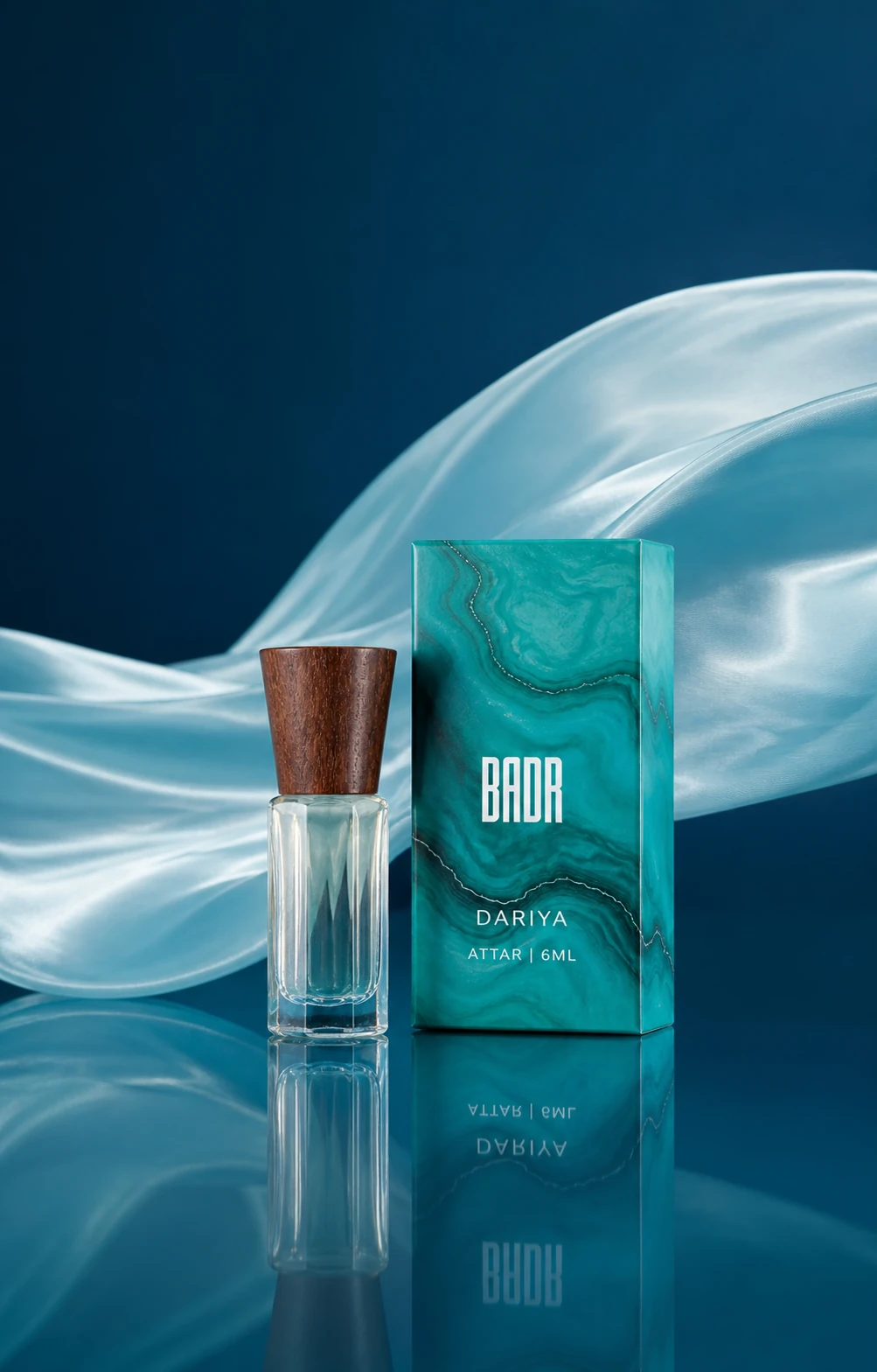 Dariya attar with an aqua silk wave